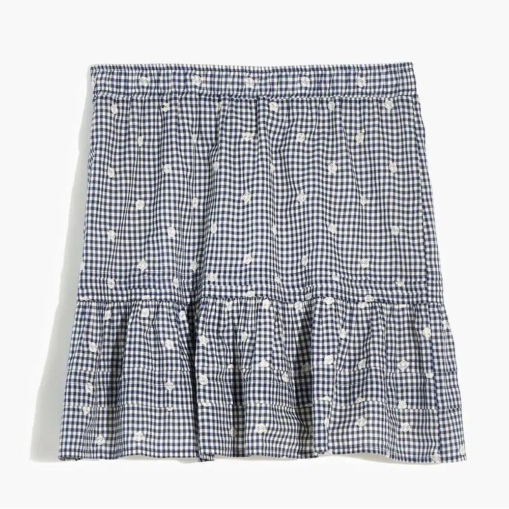 NWT Madewell Embroidered Tiered Pull-On Mini Skirt in Gingham Check Blue XXL